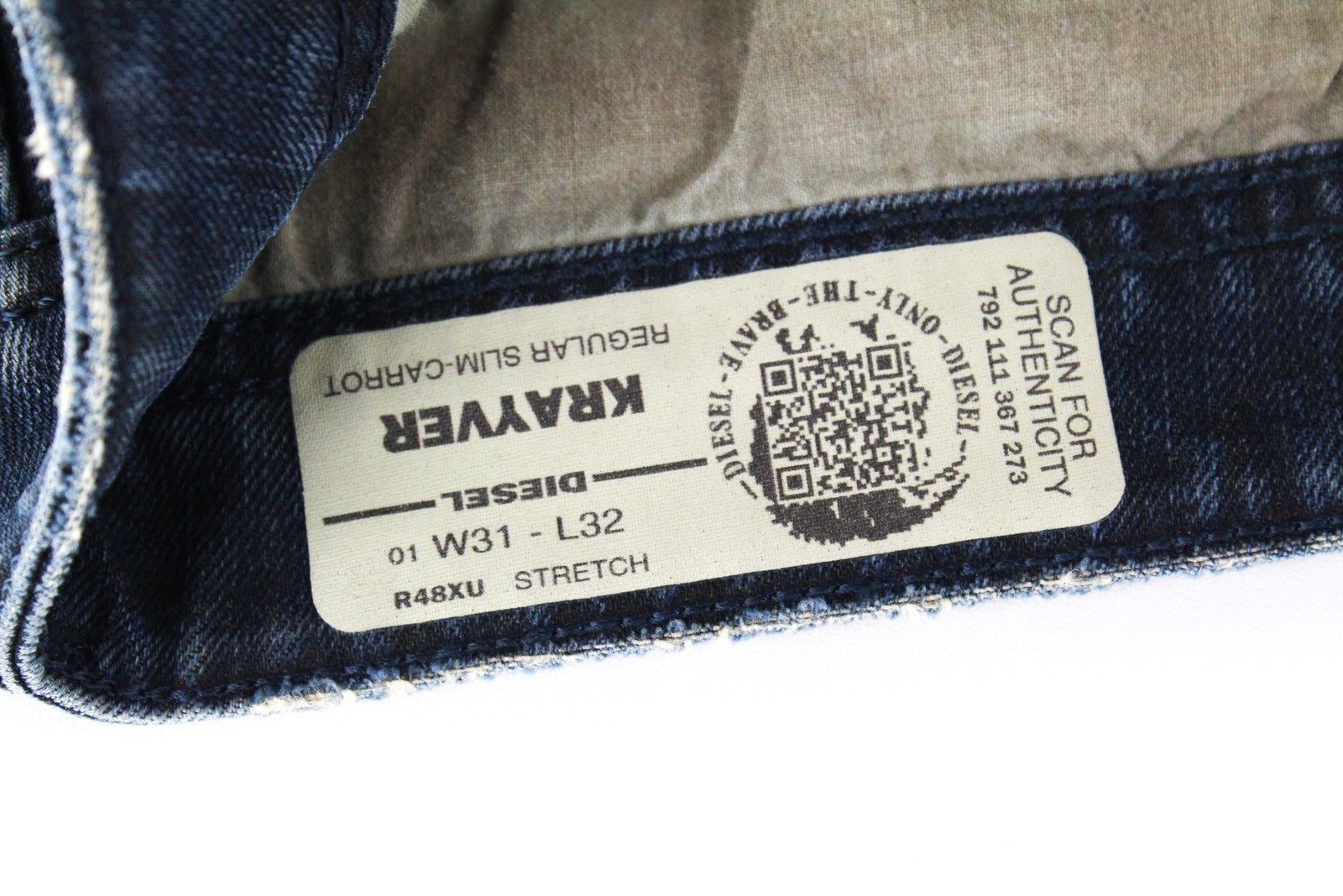 DIESEL Krayver R48XU Mens Jeans W31/L32 Slim Carrot  Ripped Blue Cotton