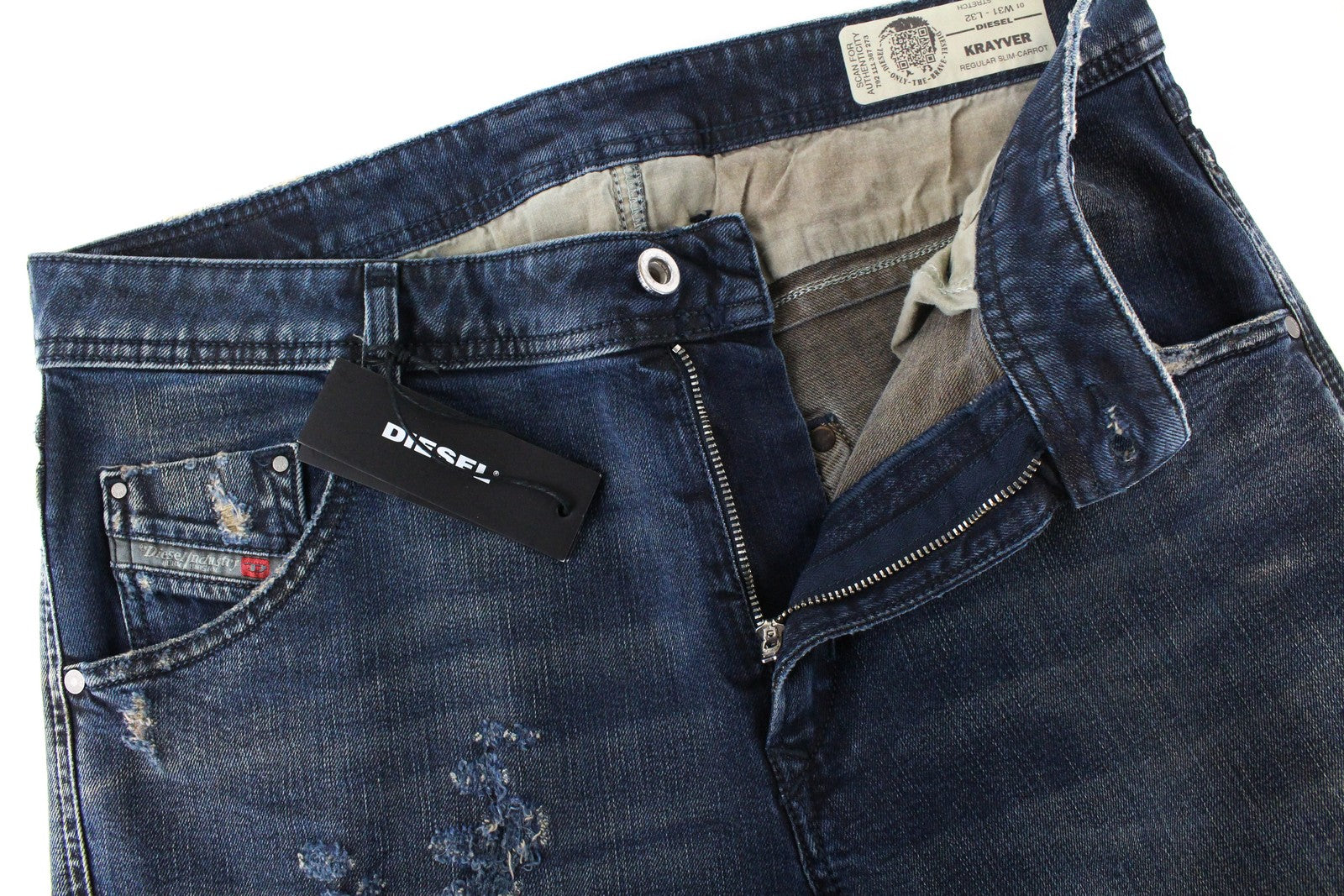 DIESEL Krayver R48XU Mens Jeans W31/L32 Slim Carrot  Ripped Blue Cotton