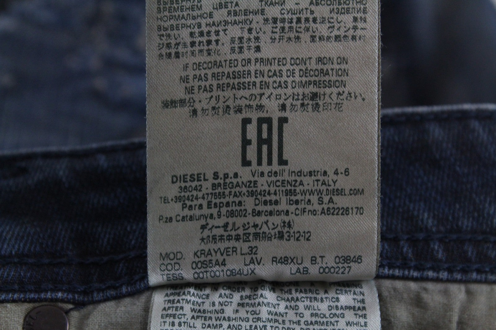 DIESEL Krayver R48XU Mens Jeans W31/L32 Slim Carrot  Ripped Blue Cotton