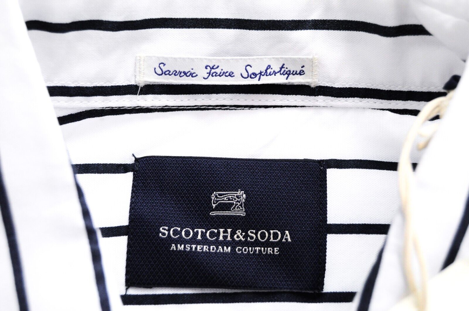 SCOTCH & SODA Ams Couture Men Shirt M White Cotton Striped Long Fit Patterned