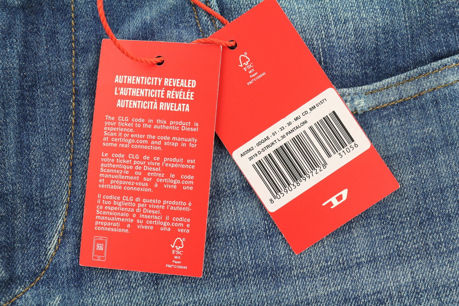 DIESEL 2019 D-Strukt 0DQAE Men Jeans W33/L30 Slim  Fade Effect Denim RRP€175
