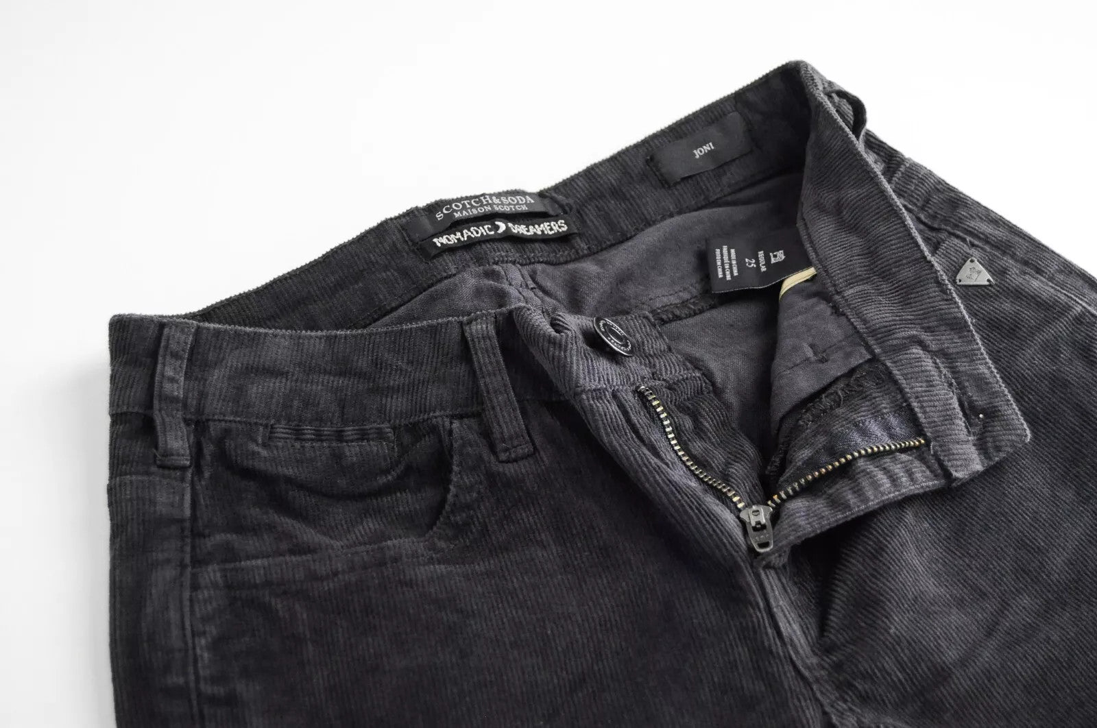 MAISON SCOTCH Joni Women's Trousers W25 Dark Grey Stretch Corduroy Flared