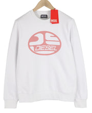 DIESEL S-Ginn-K26 Mens Sweatshirt S White Pullover Crew Neck Front  RRP€110