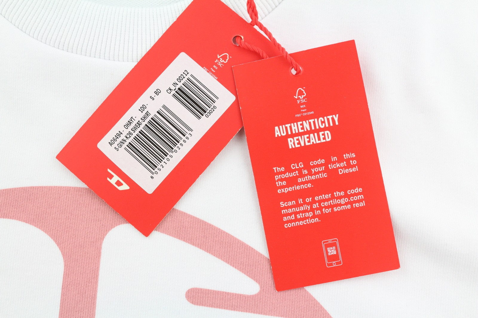 DIESEL S-Ginn-K26 Mens Sweatshirt S White Pullover Crew Neck Front  RRP€110