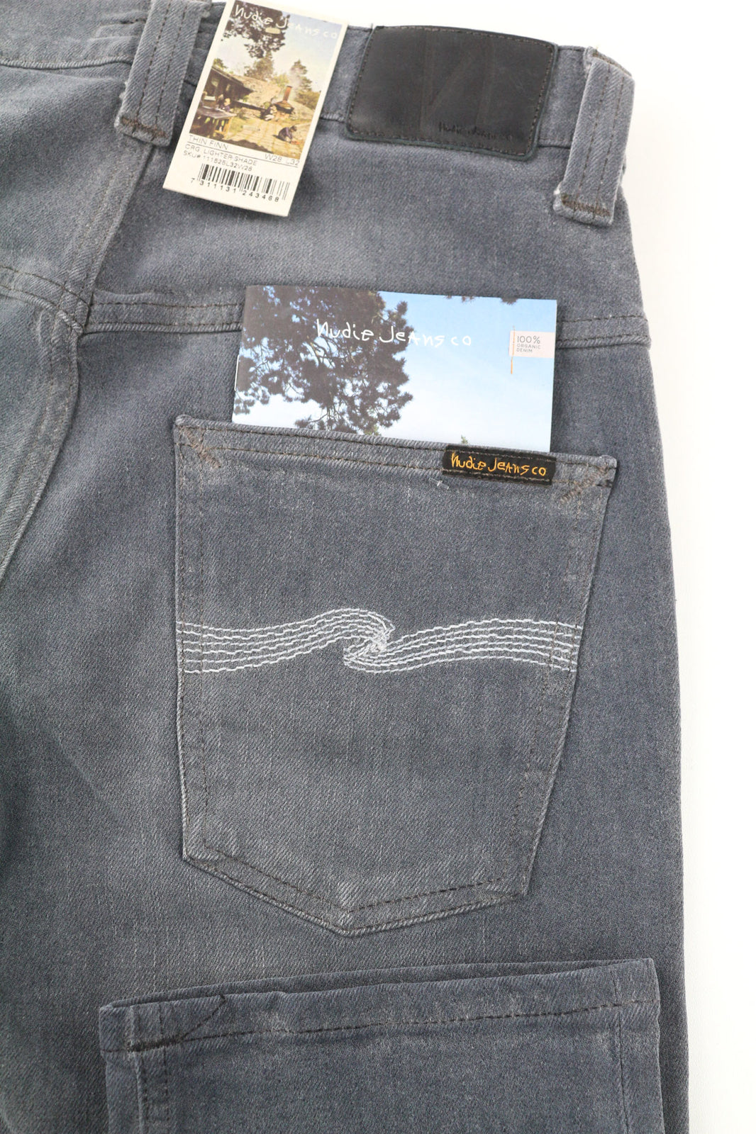 NUDIE JEANS Thin Finn Men Jeans W28/L32 Slim Fit Grey Cotton Stretch Washed