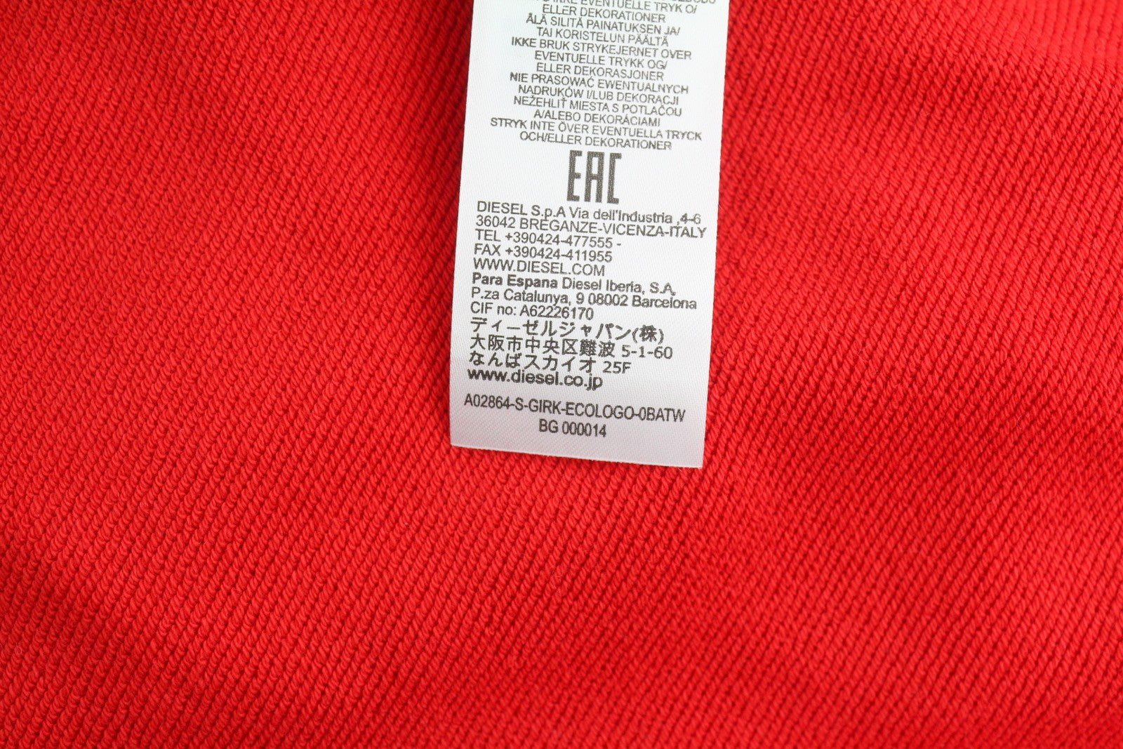 DIESEL S-Girk-Ecologo Men Sweatshirt M Red Pullover Crew Neck Front Logo RRP€125