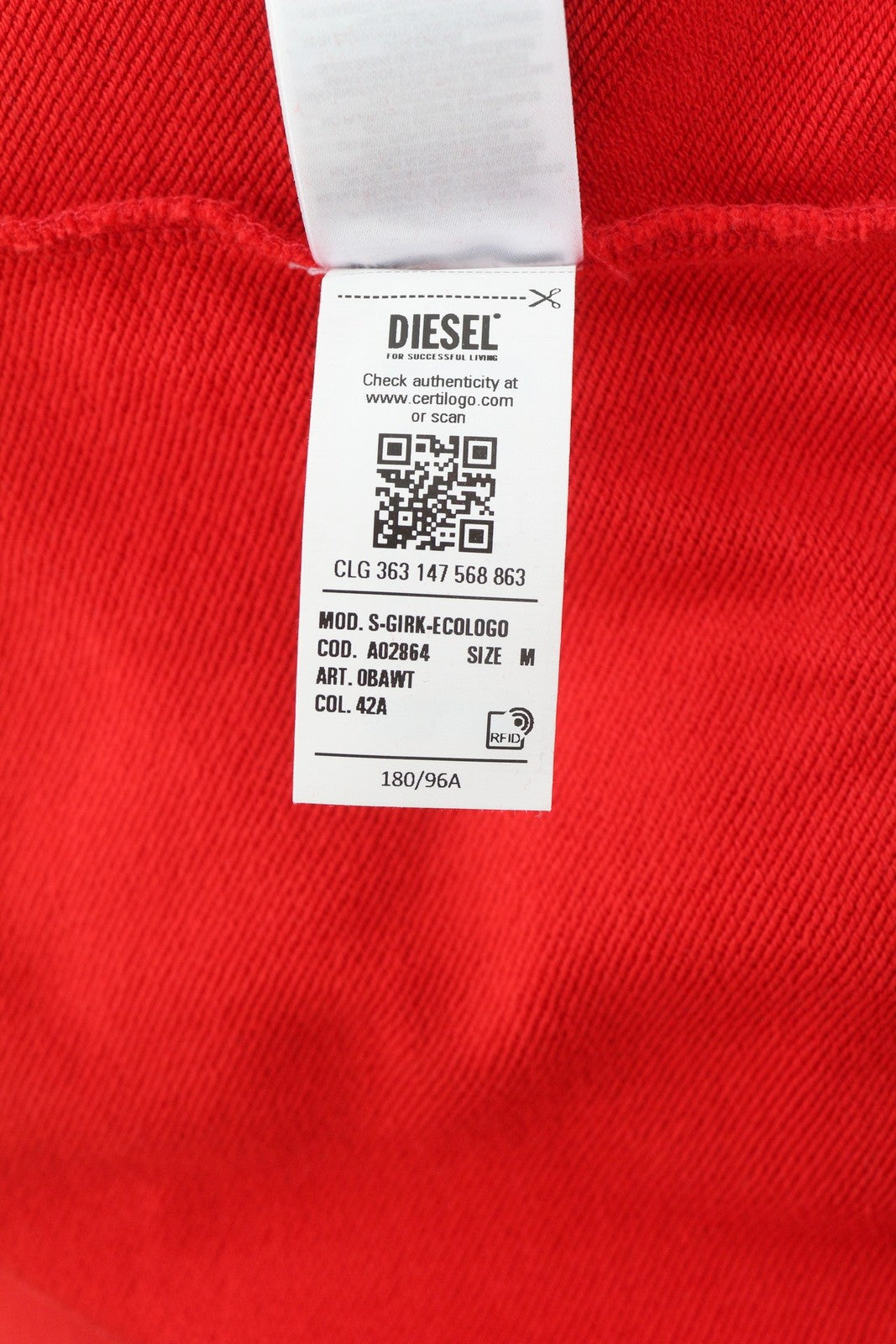 DIESEL S-Girk-Ecologo Men Sweatshirt M Red Pullover Crew Neck Front Logo RRP€125
