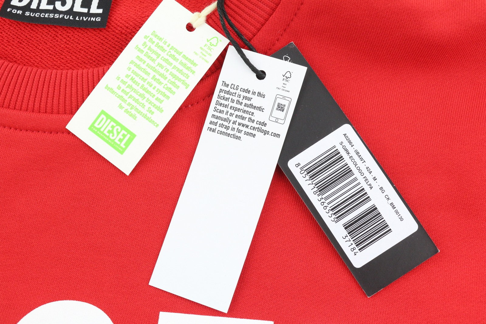 DIESEL S-Girk-Ecologo Men Sweatshirt M Red Pullover Crew Neck Front Logo RRP€125