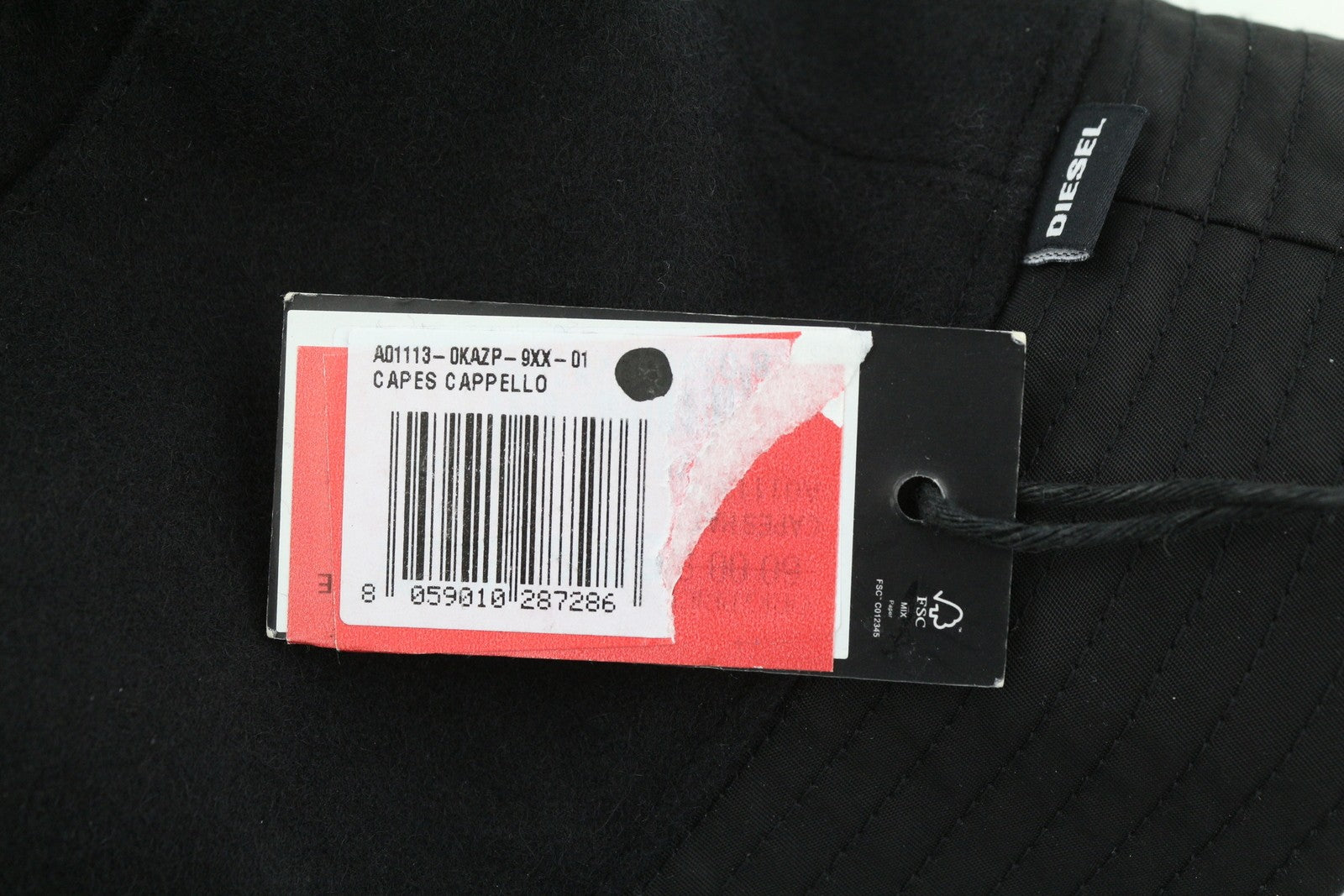 DIESEL Capes Men Hat OS Black Bucket Wool Blend Colourful Lining Logo Unisex