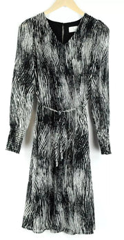 KAFFE Kajenny Women's Dress 34 Grey Patterned Long Sleeve V-Neck Mid-Length