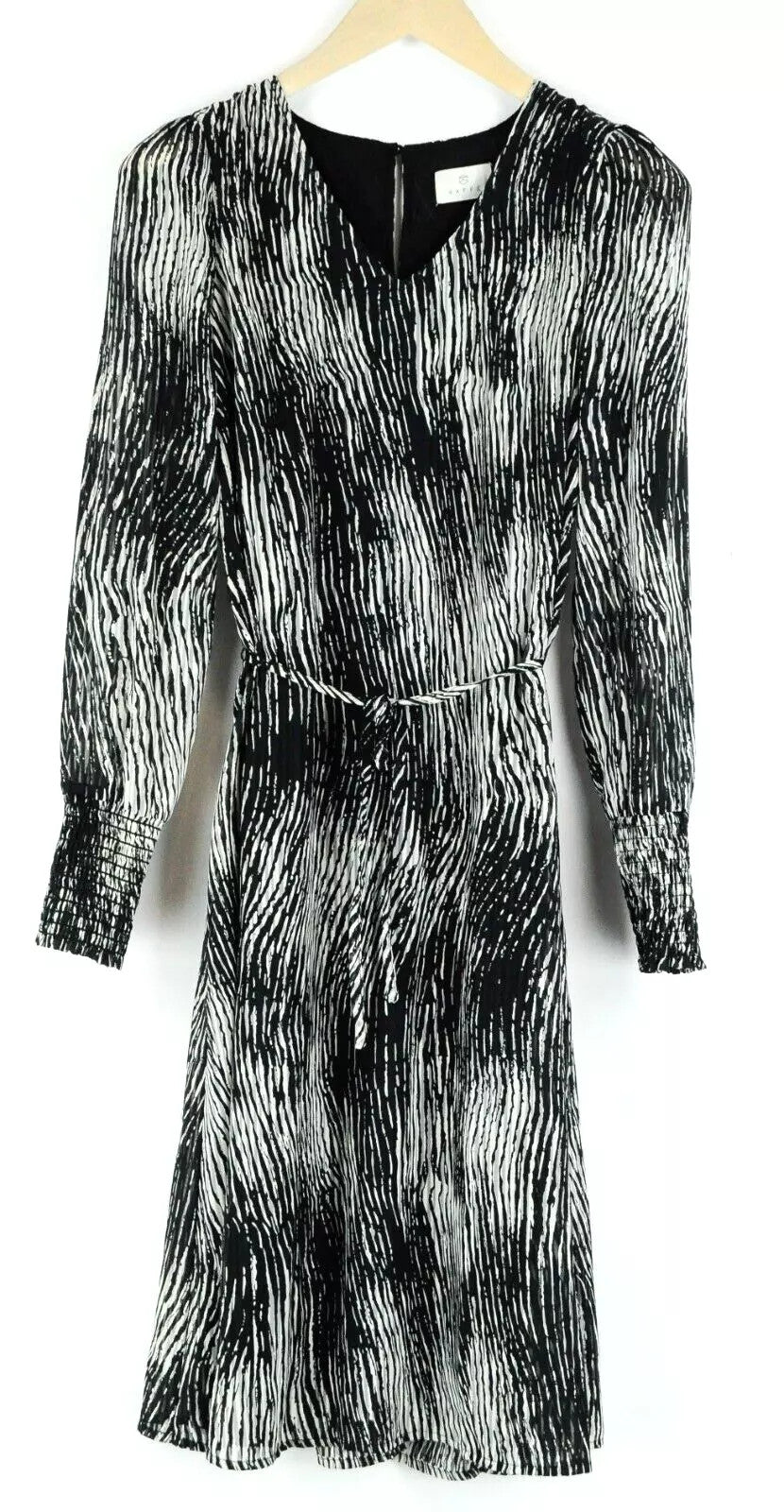 KAFFE Kajenny Women's Dress 34 Grey Patterned Long Sleeve V-Neck Mid-Length