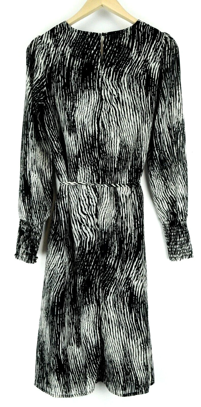 KAFFE Kajenny Women's Dress 34 Grey Patterned Long Sleeve V-Neck Mid-Length