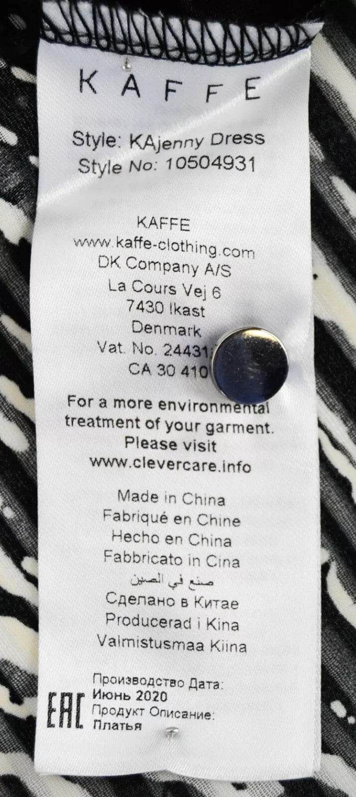 KAFFE Kajenny Women's Dress 34 Grey Patterned Long Sleeve V-Neck Mid-Length