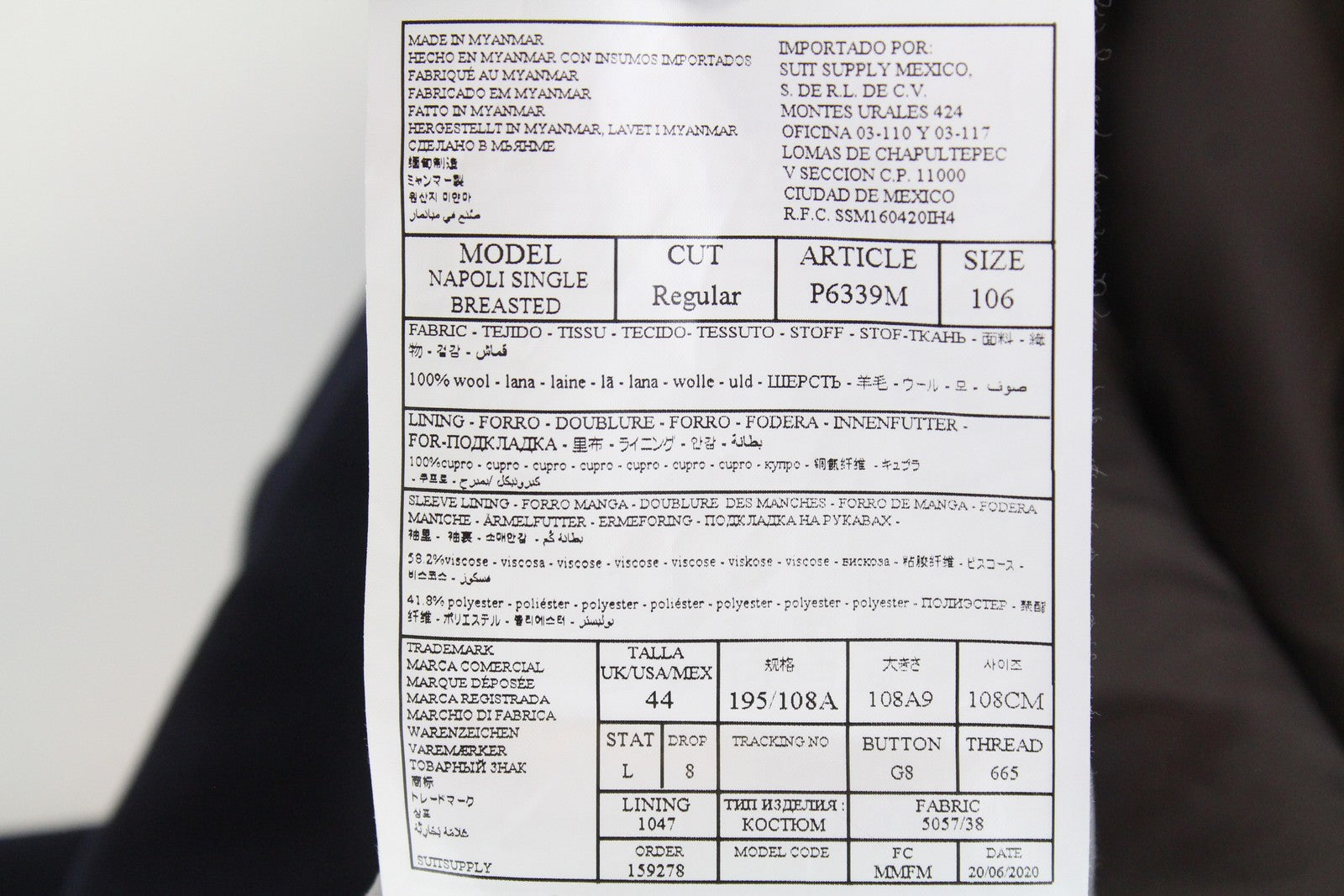 SUITSUPPLY Napoli Mens Blazer UK44L Navy Wool Notch Collar Dress Lined