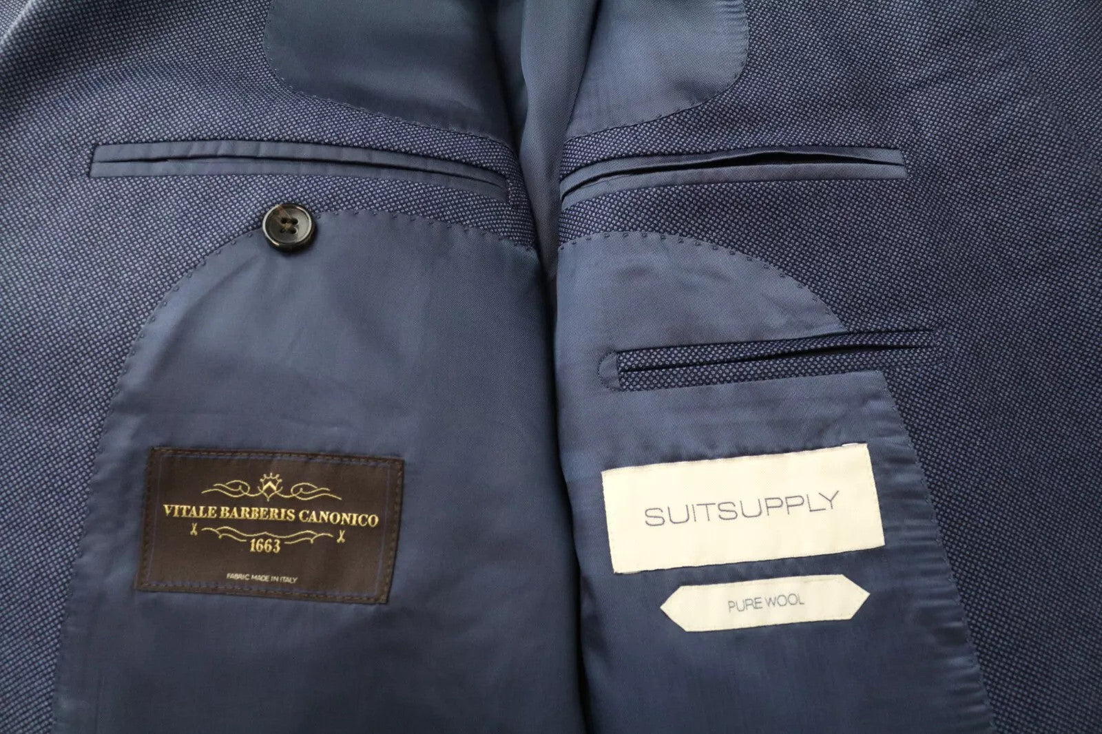 SUITSUPPLY Lazio Men's Blazer UK54S Blue Pure Wool Single-Breasted Formal