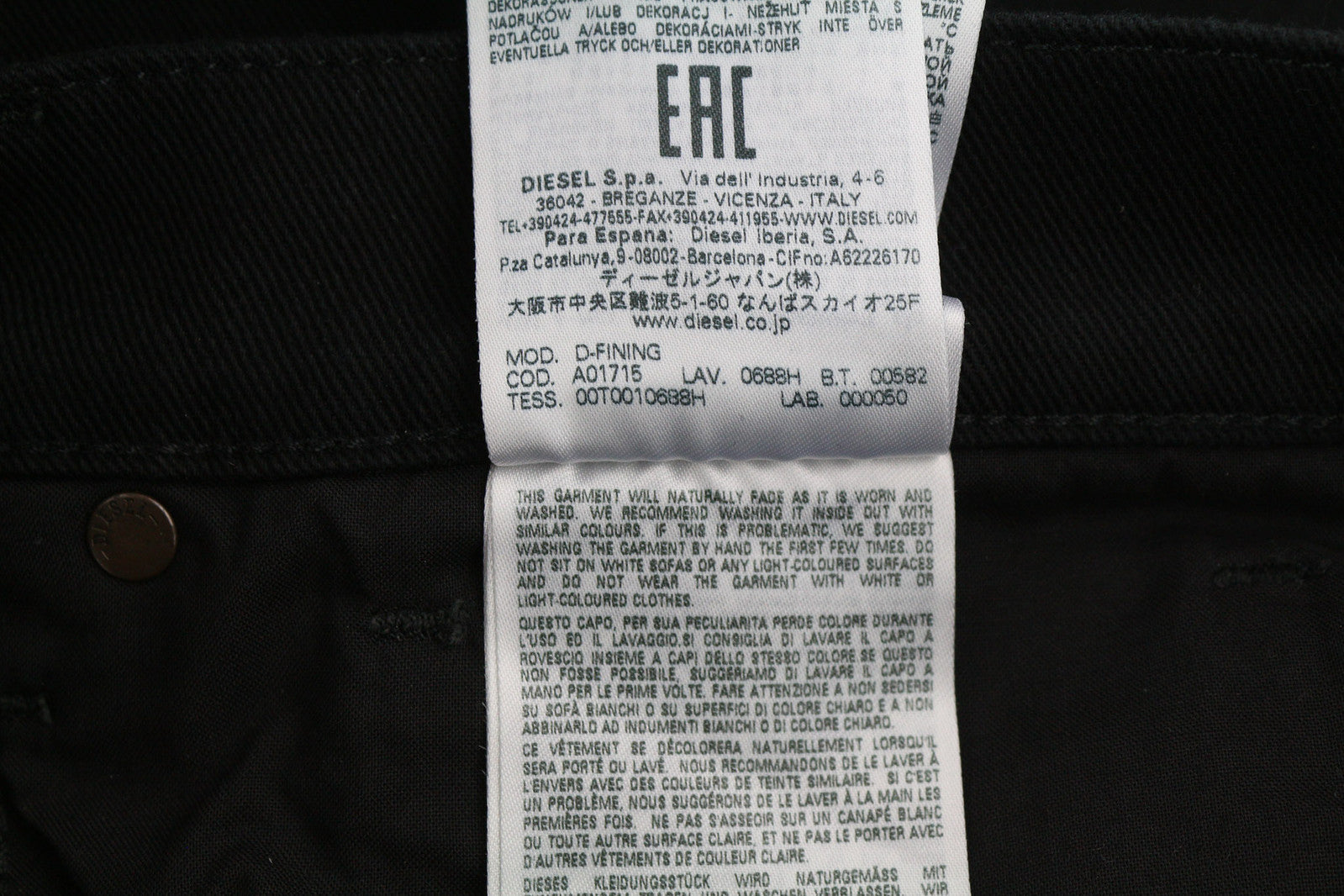 DIESEL D-Fining 0688H Men Jeans W33/L34 Denim Black Buttoned Tapered Stretch