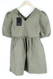 SELECTED Women Dress EU36 Green Cotton Short Sleeve Puffy Balloon Skirt Style