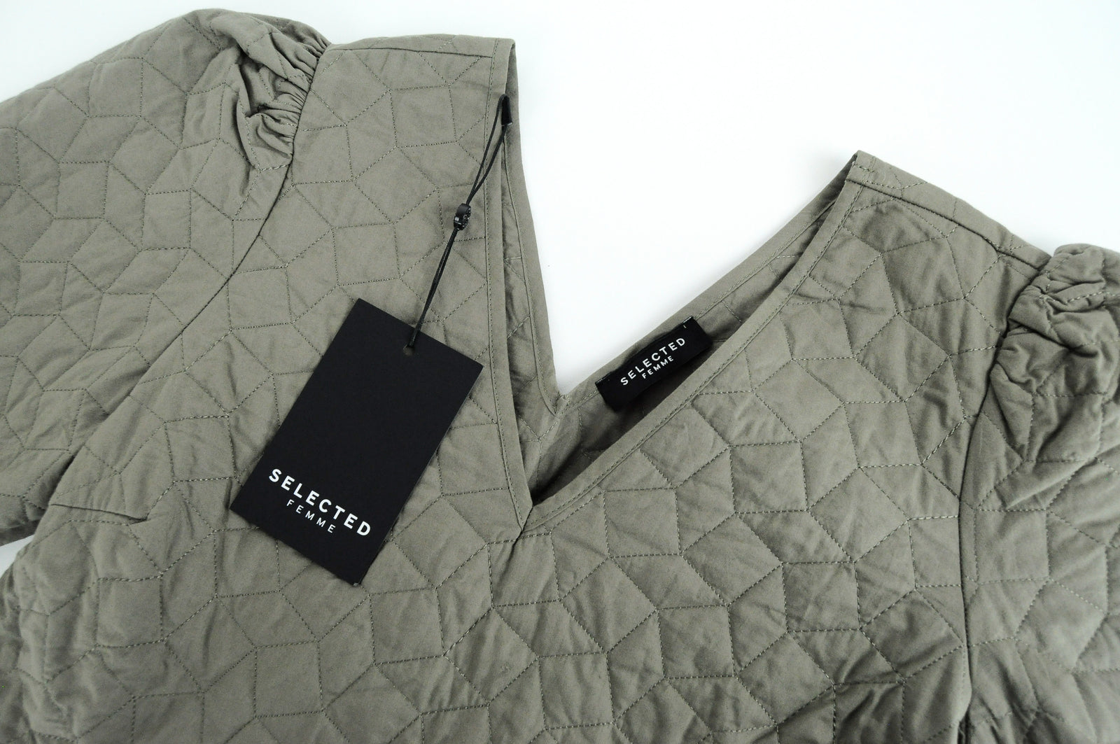 SELECTED Women Dress EU36 Green Cotton Short Sleeve Puffy Balloon Skirt Style