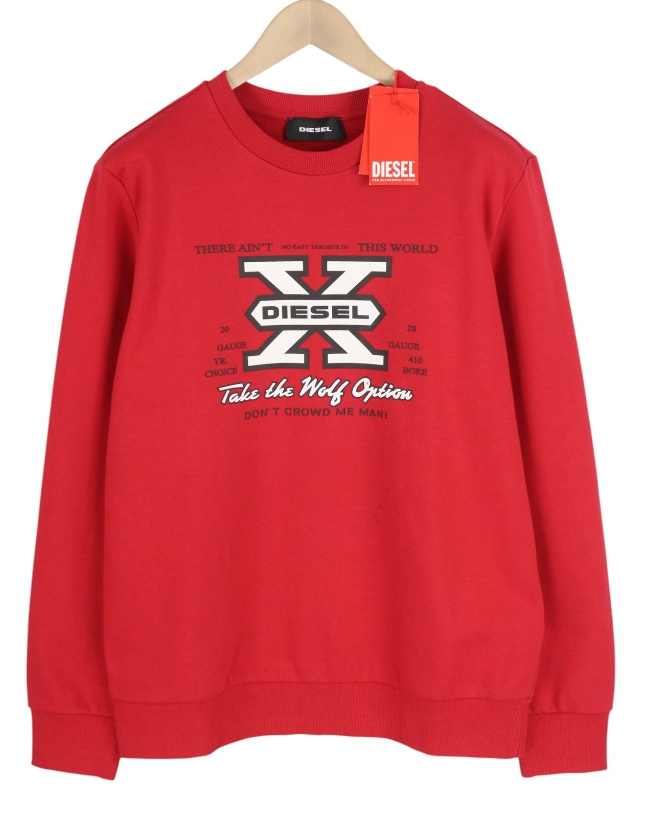 DIESEL S-Ginn-K25 Men Sweatshirt L Red Pullover Crew Neck Front Logo RRP€125