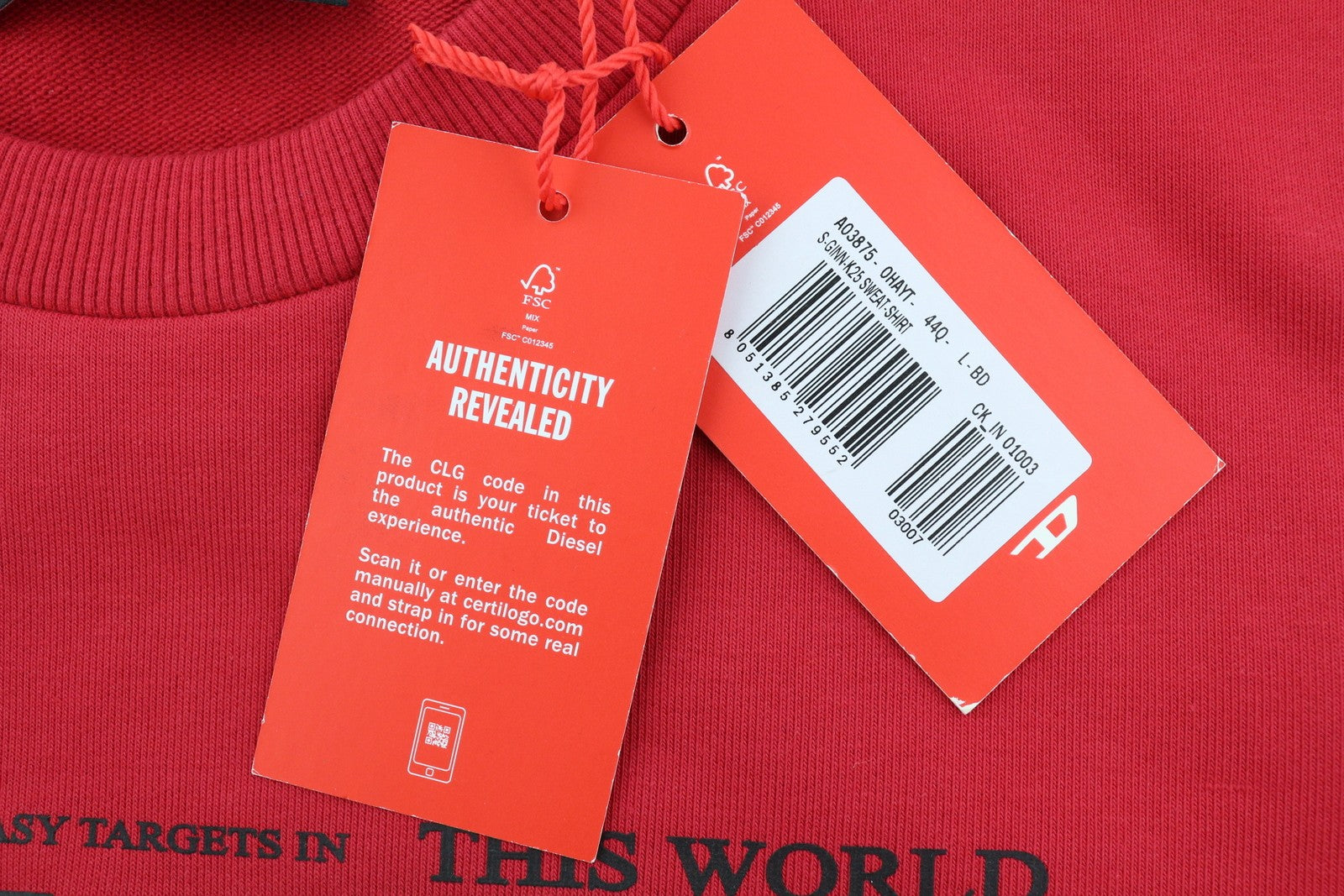 DIESEL S-Ginn-K25 Men Sweatshirt L Red Pullover Crew Neck Front Logo RRP€125