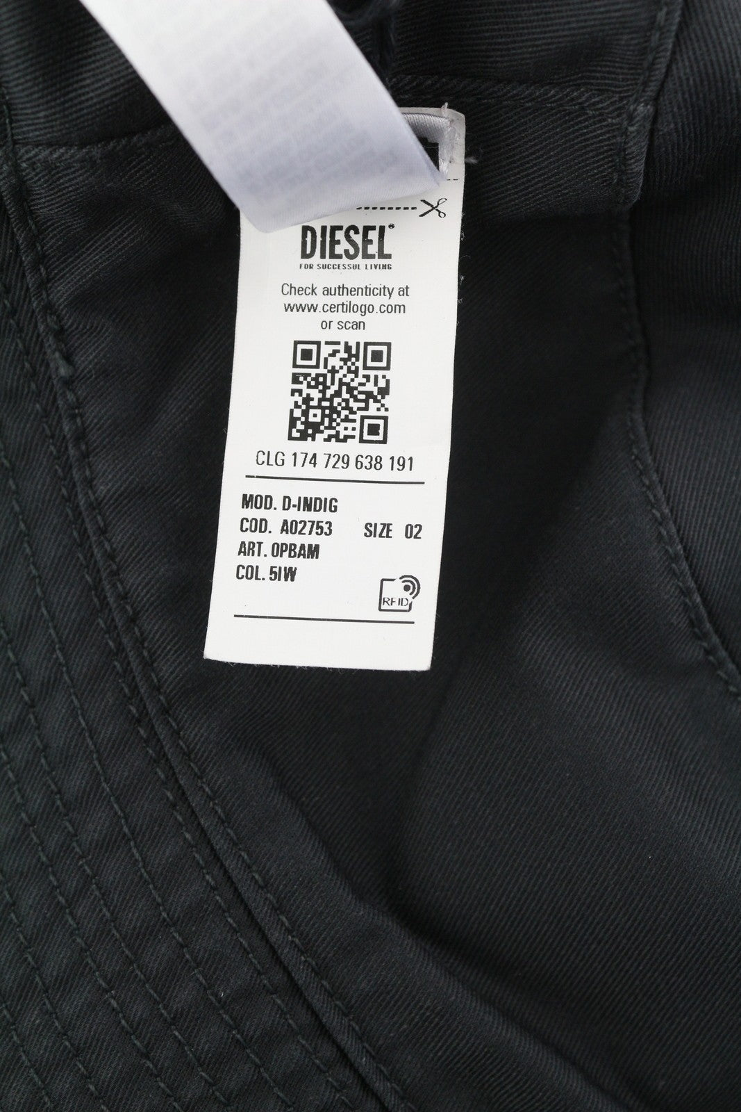 DIESEL D-Indig Men Hat OS Black Bucket All Seasons Casual Patch RRP€100