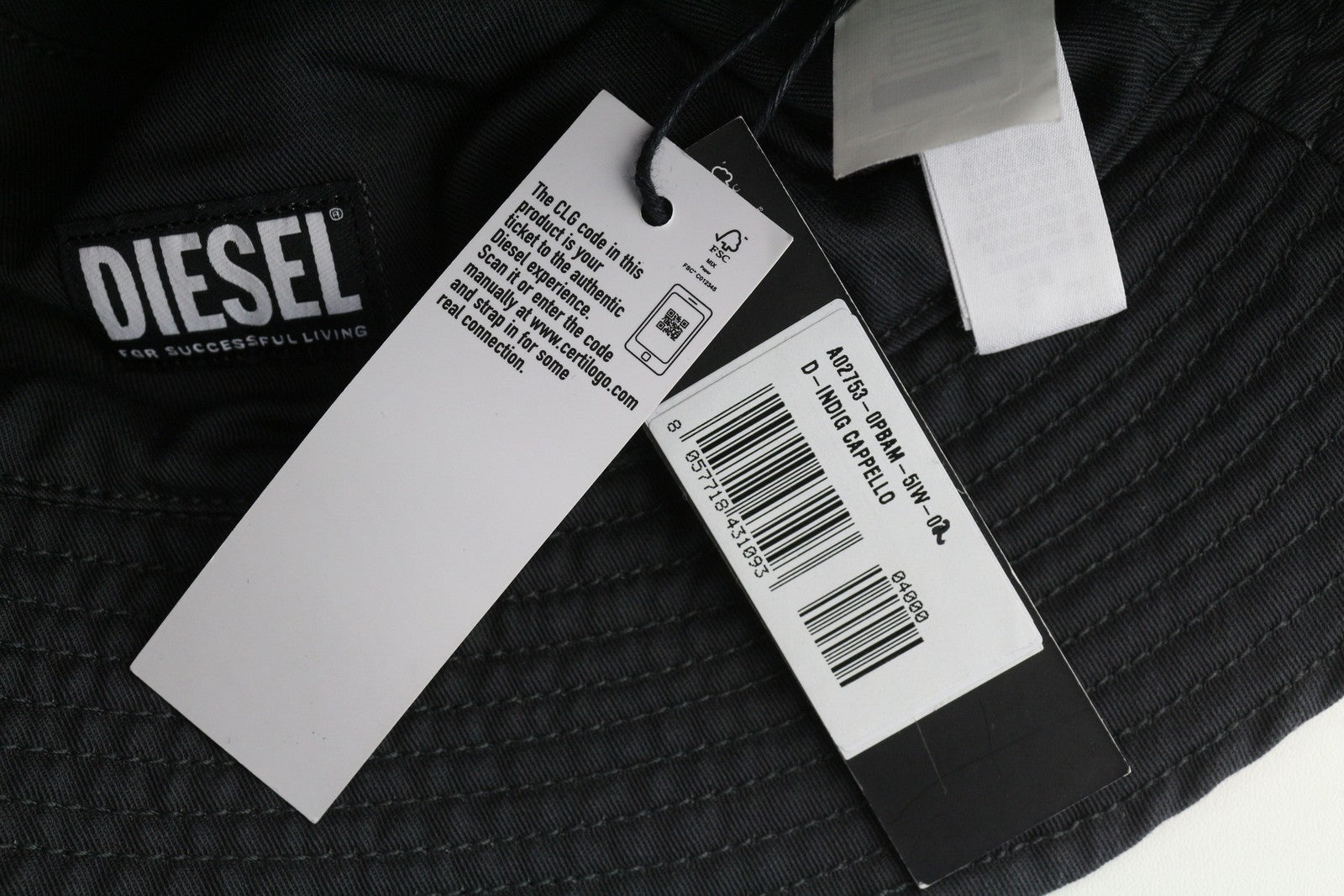 DIESEL D-Indig Men Hat OS Black Bucket All Seasons Casual Patch RRP€100