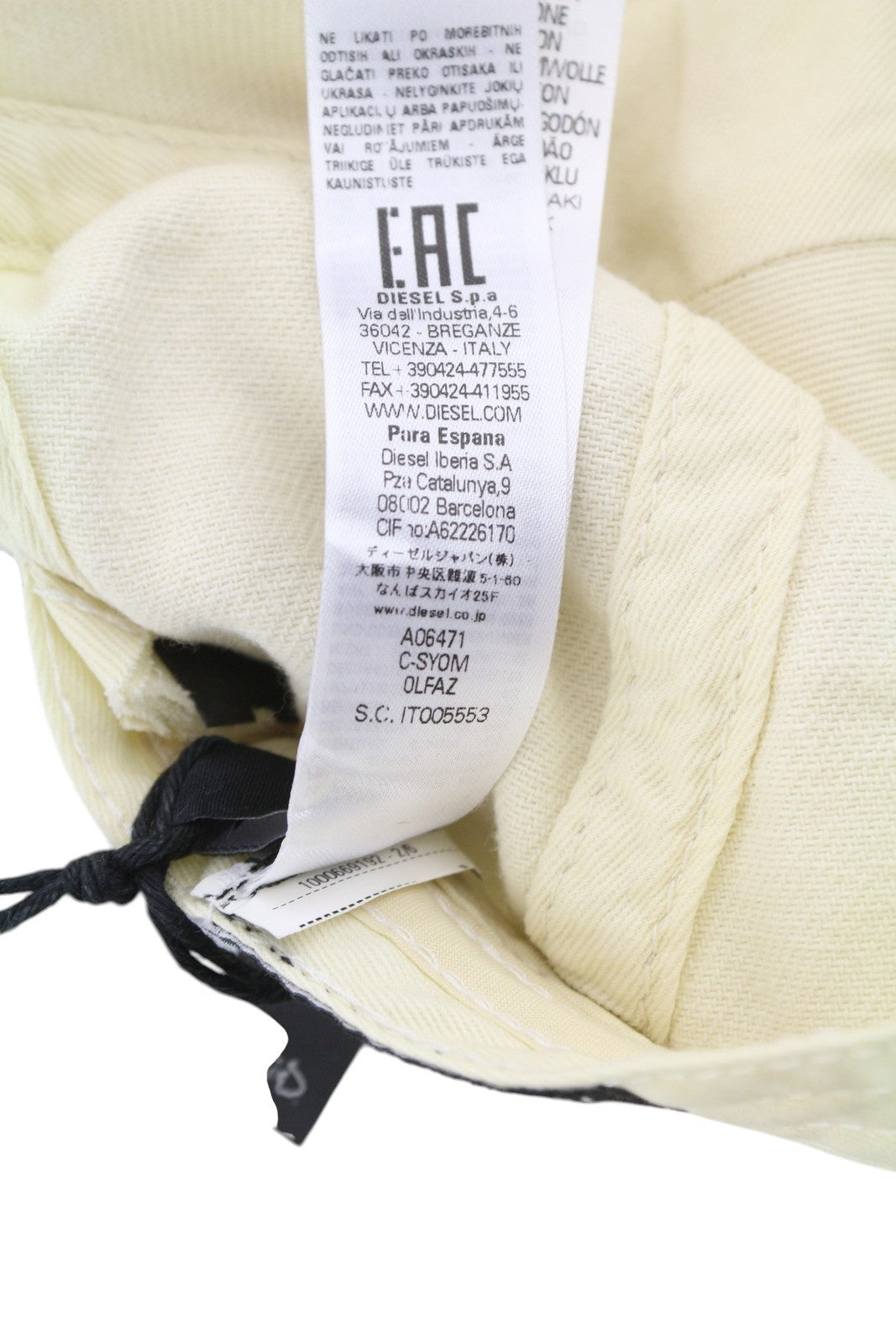 DIESEL C-Syom Men Cap OS White Baseball Embroidered Logo Light Cotton Unisex