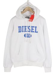 DIESEL S-Ginn-Hood-K25 Mens Hoodie M White Pullover Kangaroo Pocket RRP€125