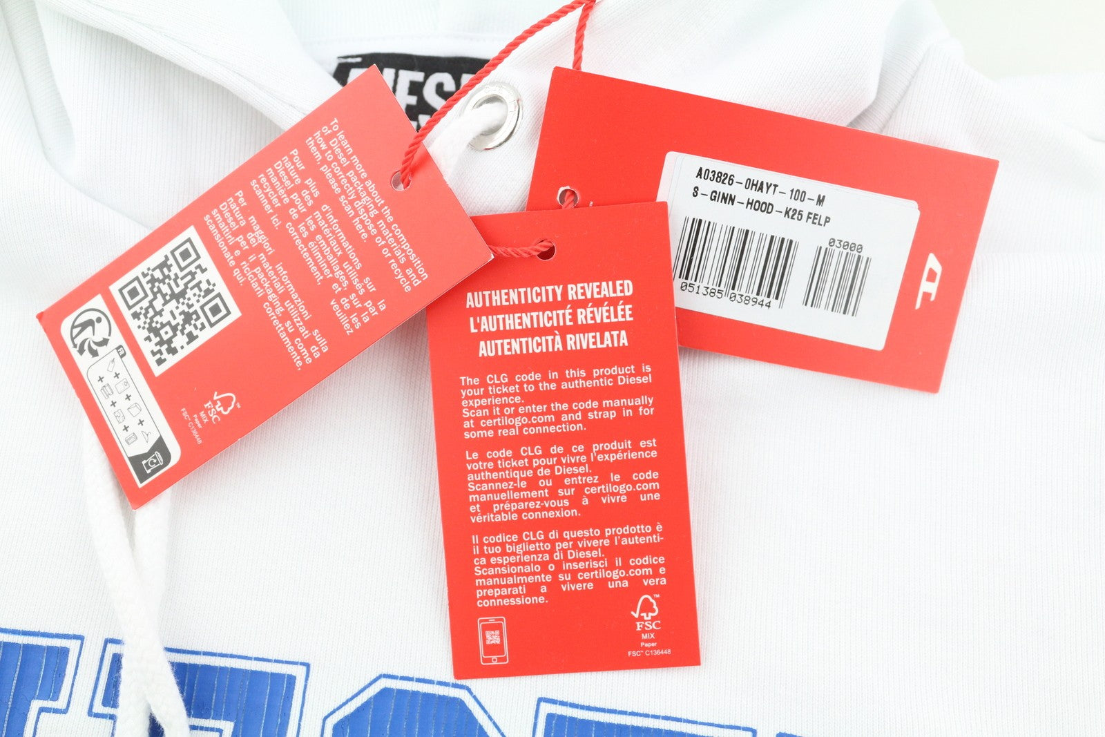 DIESEL S-Ginn-Hood-K25 Mens Hoodie M White Pullover Kangaroo Pocket RRP€125