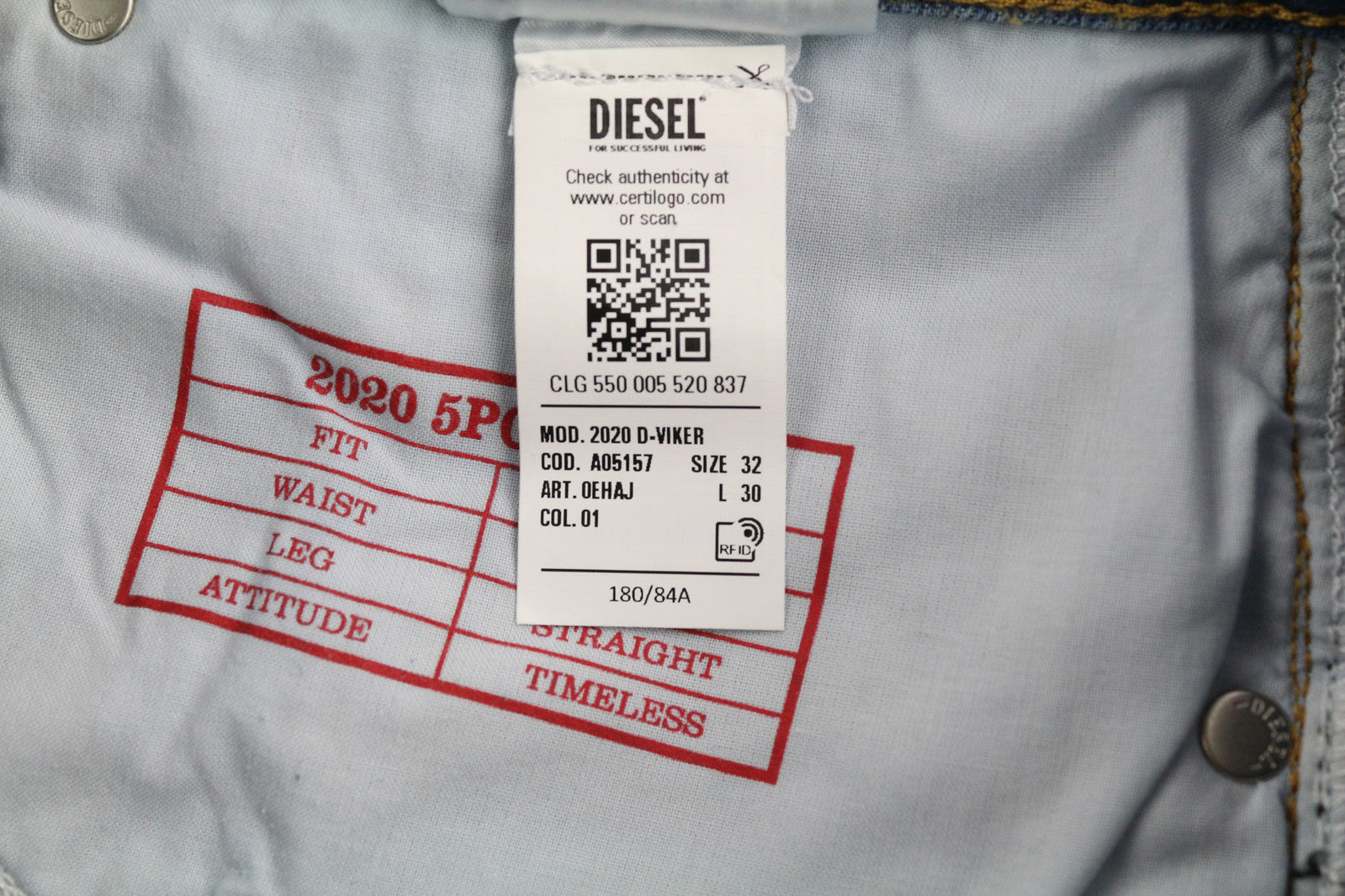 DIESEL 2020 D-Viker 0EHAJ Men Jeans W32/L30 Mid Waist Regular Fit Straight Leg