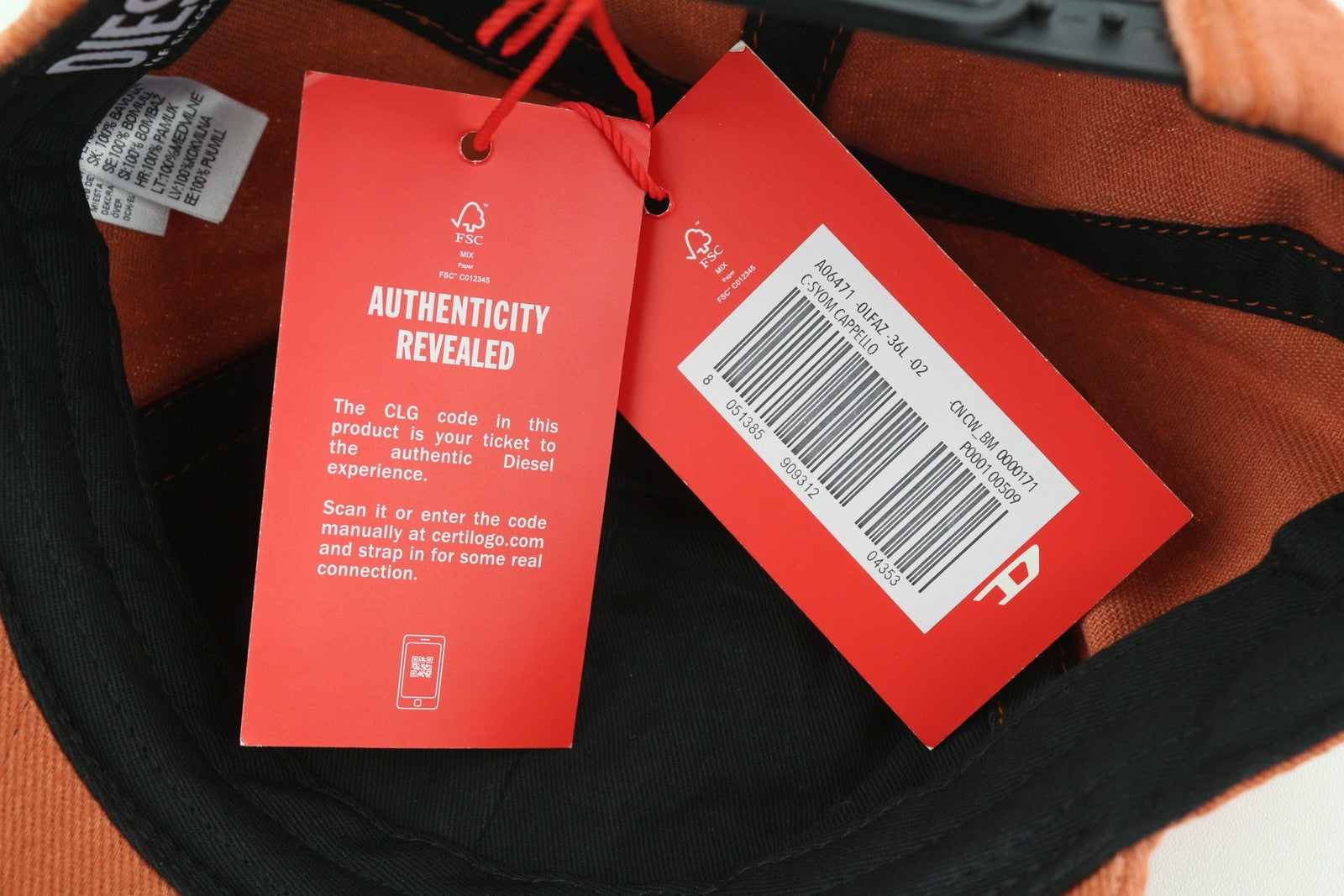 DIESEL C-Syom Men Cap OS Orange Baseball Embroidered Logo Cotton Logo Unisex