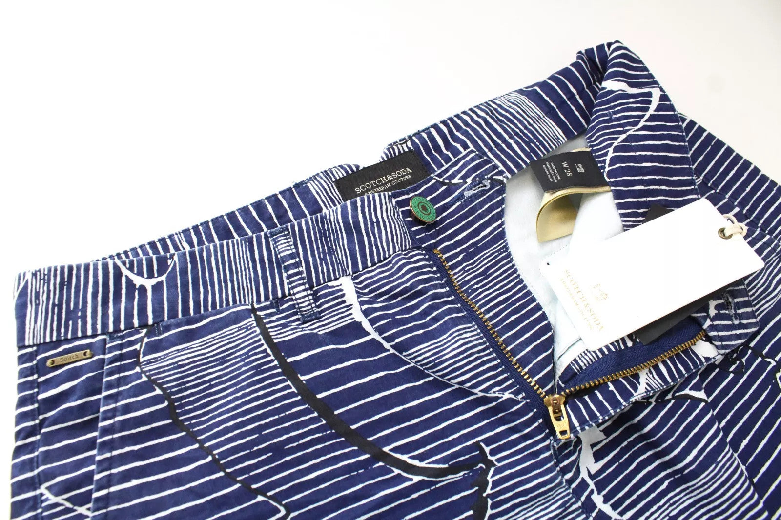 SCOTCH & SODA Ams Couture Men's Shorts W28 Blue Cotton Dyed Patterned