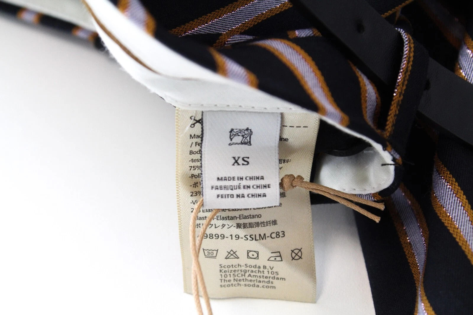 MAISON SCOTCH Women's Trousers XS Navy Striped Pleated Casual Belted