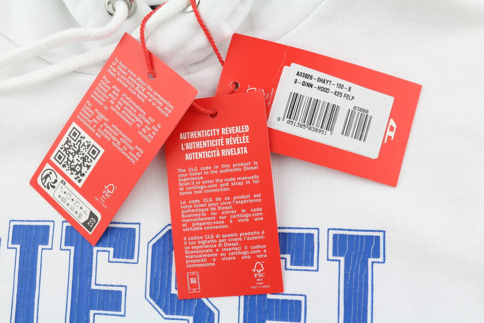 DIESEL S-Ginn-Hood-K25 Mens Hoodie S White Pullover Kangaroo Pocket RRP€125