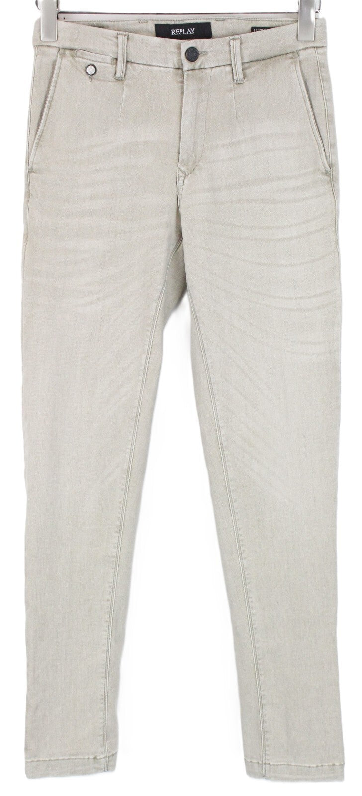REPLAY Lehoen Men Chinos W27 Beige Cotton Hyperflex Washed Stretch Trousers