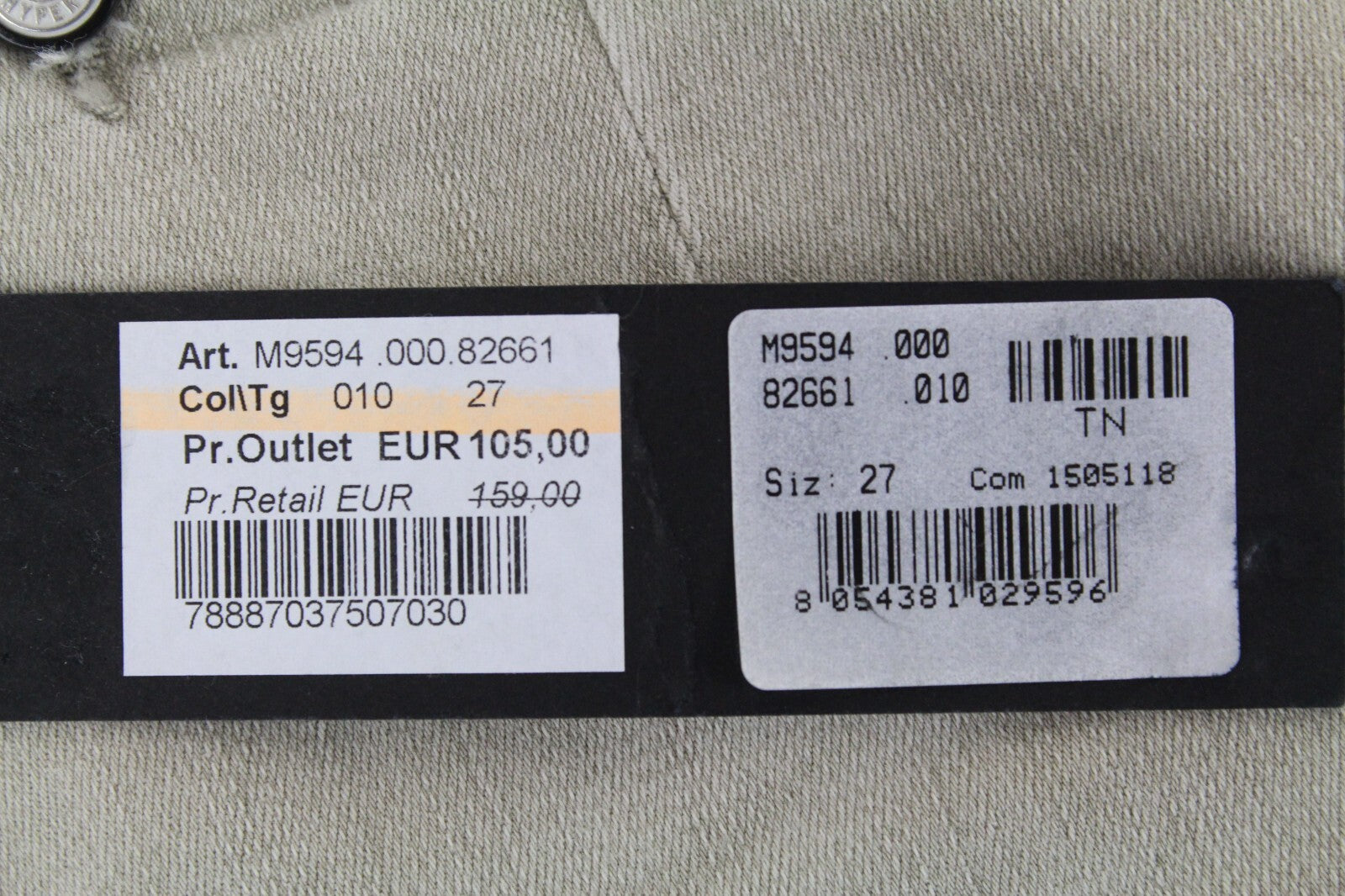 REPLAY Lehoen Men Chinos W27 Beige Cotton Hyperflex Washed Stretch Trousers