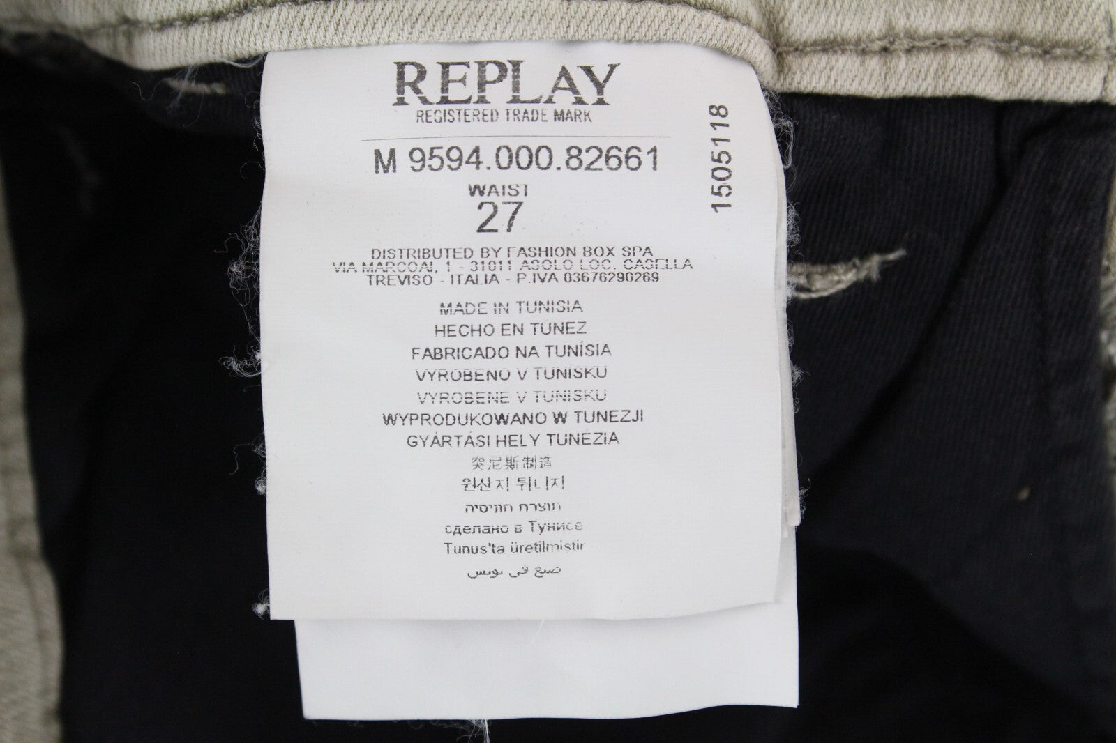 REPLAY Lehoen Men Chinos W27 Beige Cotton Hyperflex Washed Stretch Trousers