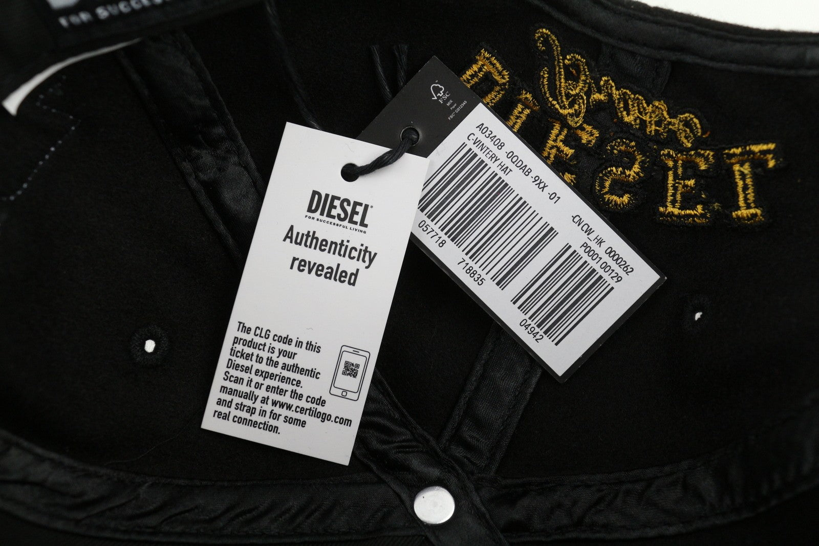 DIESEL C-Vintery Men's Cap OS Black Snapback Wool Blend Embroidered Logo Unisex