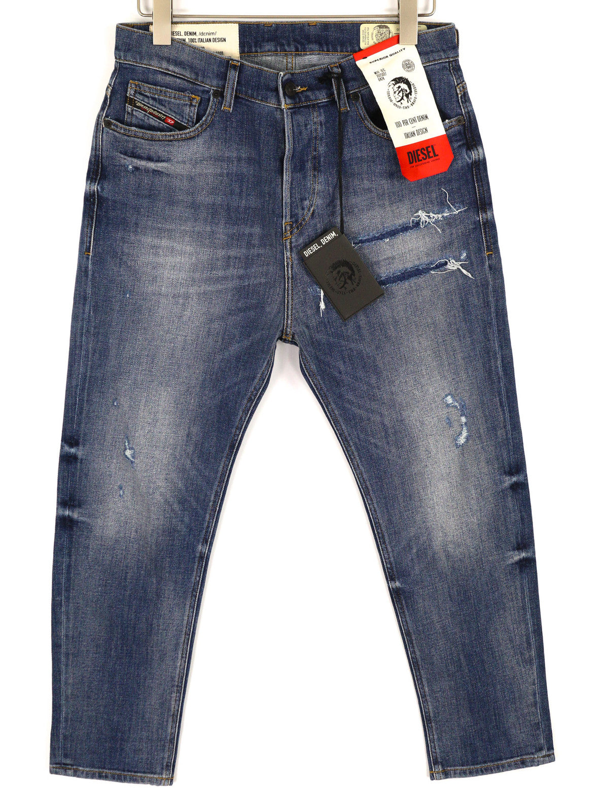 DIESEL D-Vider 0890X Men Jeans W30/L30 Carrot Fit Stretch Distress Washed Blue