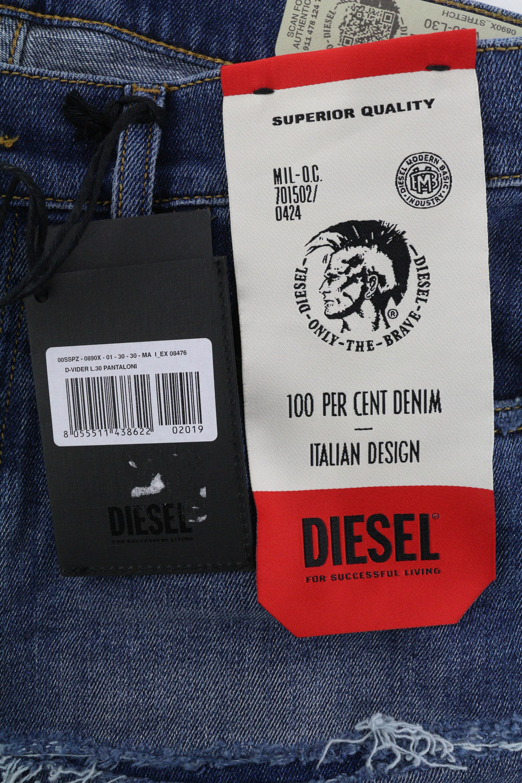 DIESEL D-Vider 0890X Men Jeans W30/L30 Carrot Fit Stretch Distress Washed Blue