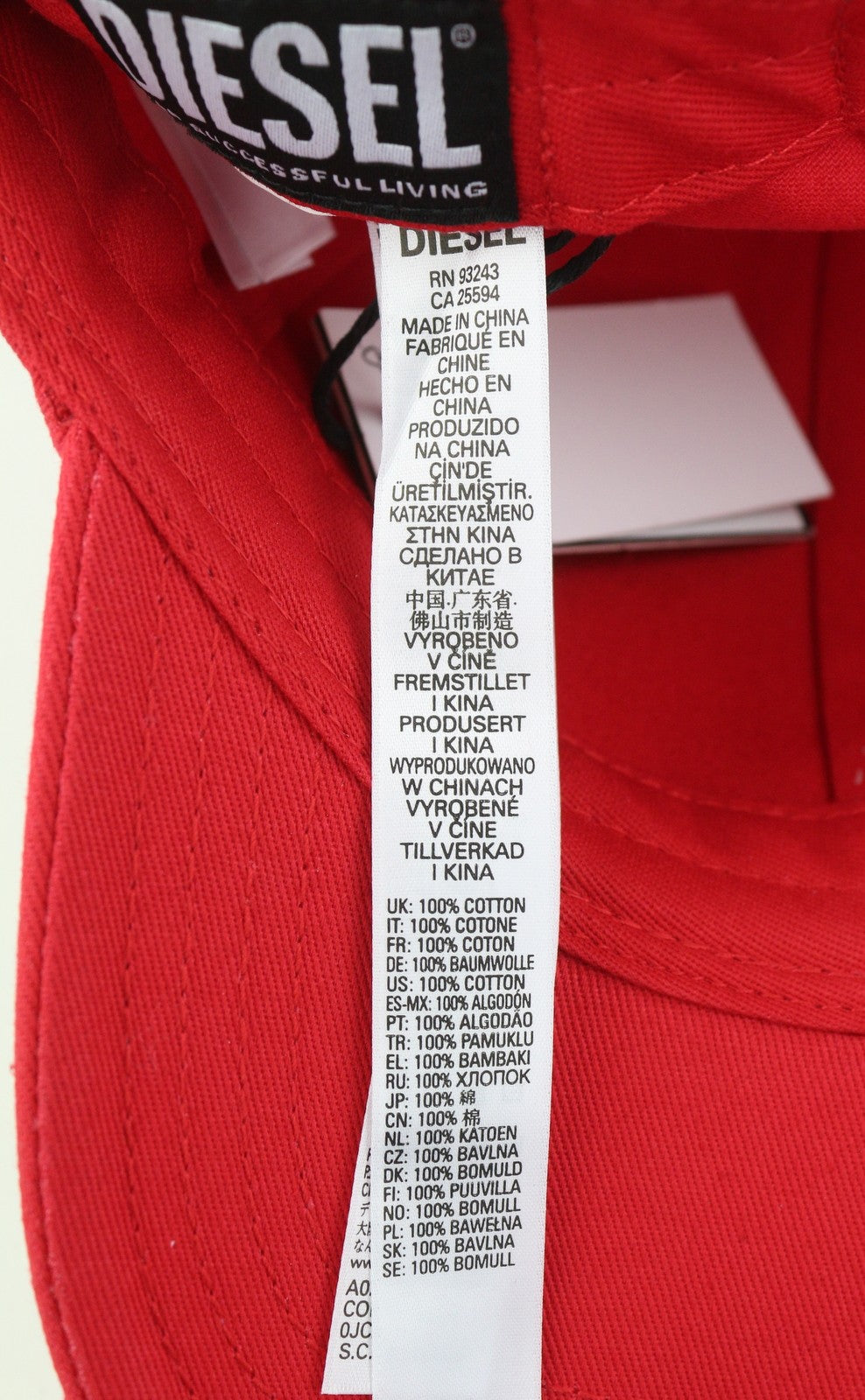 DIESEL Corry-Gum Men Cap OS Mid Red Baseball Cotton Patch Logo Casual Unisex