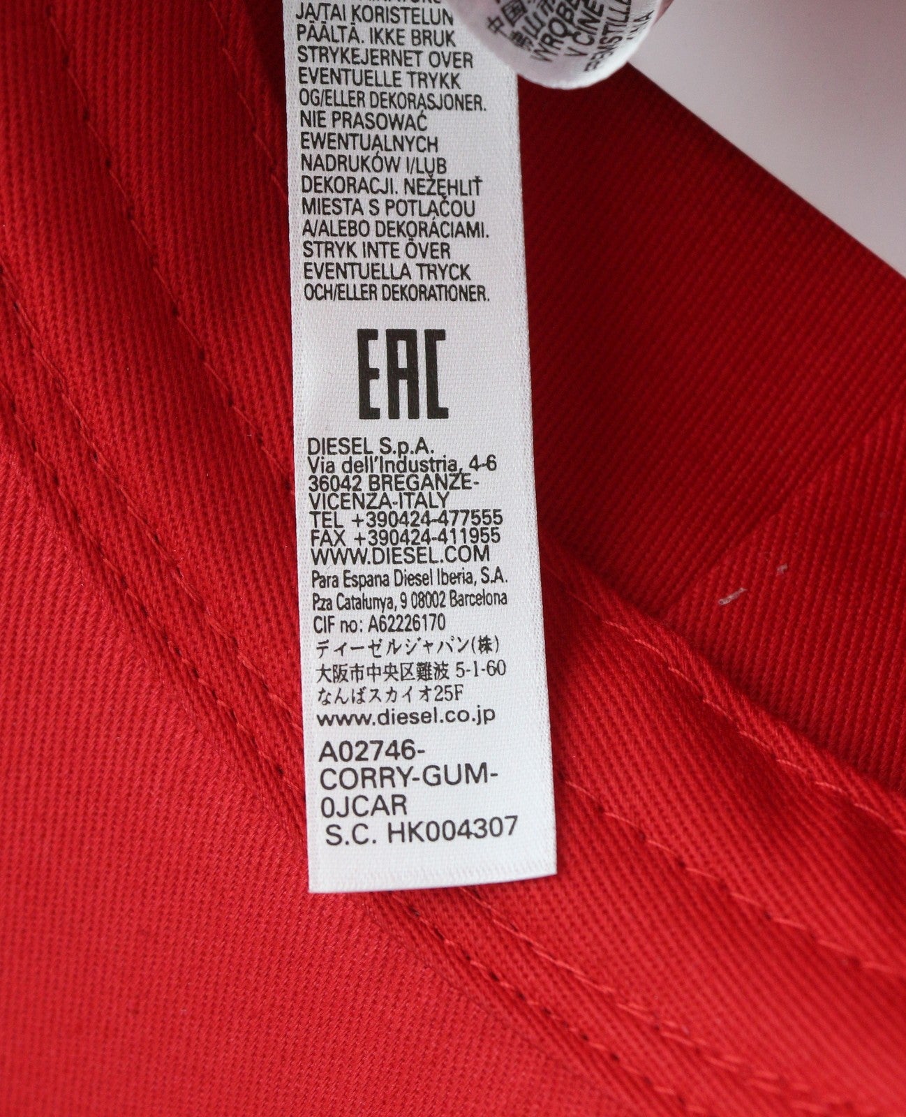 DIESEL Corry-Gum Men Cap OS Mid Red Baseball Cotton Patch Logo Casual Unisex