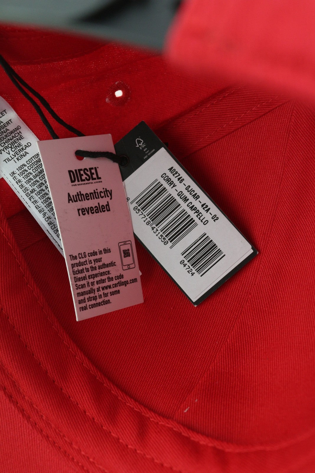 DIESEL Corry-Gum Men Cap OS Mid Red Baseball Cotton Patch Logo Casual Unisex