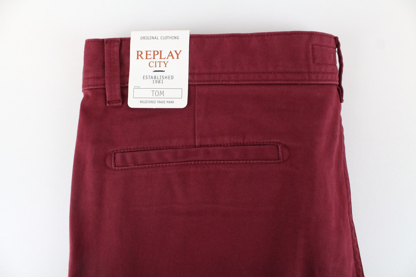 REPLAY Tom Men Trousers W34/L32 Red Cotton Stretch Straight Fit Smart Casual