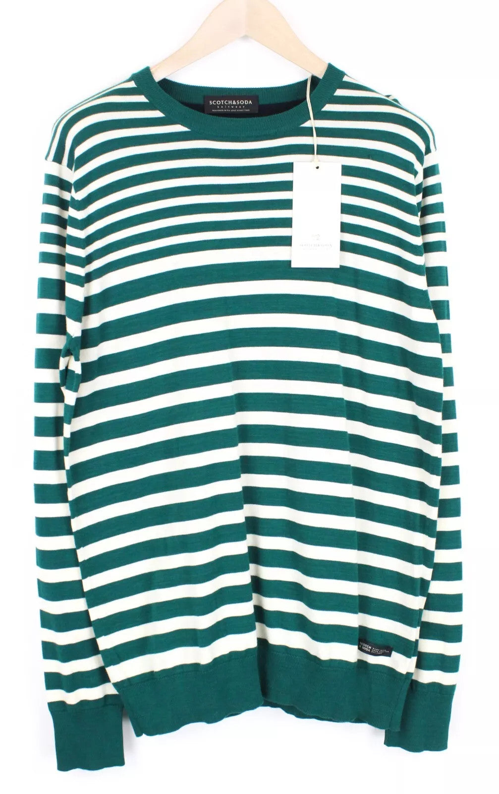 SCOTCH & SODA Ams Couture Men's Sweatshirt ~L Green Striped Cotton Pullover
