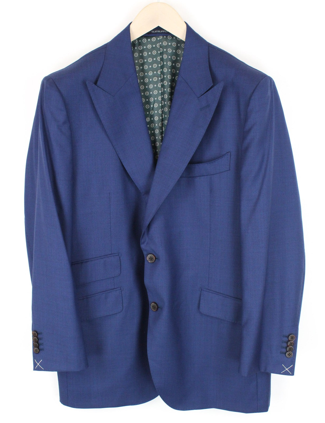 SUITSUPPLY La Spalla vyriškas švarkas UK46S mėlynas vilnonis švarkas su smailia apykakle 