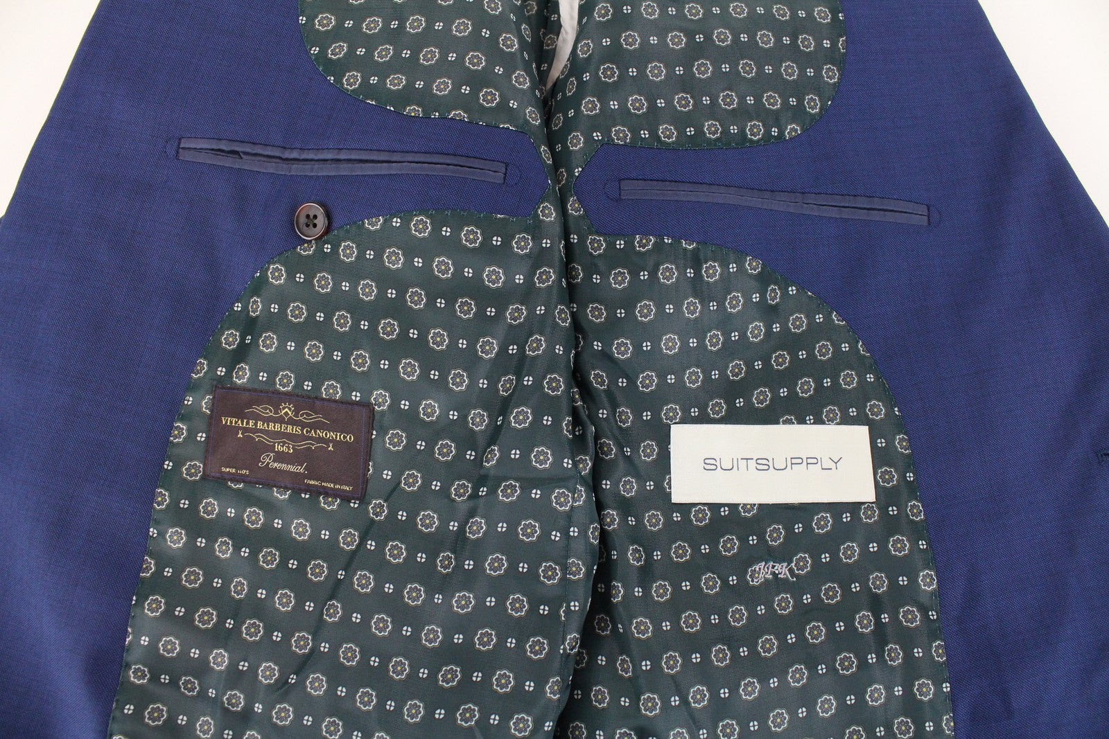 SUITSUPPLY La Spalla vyriškas švarkas UK46S mėlynas vilnonis švarkas su smailia apykakle 