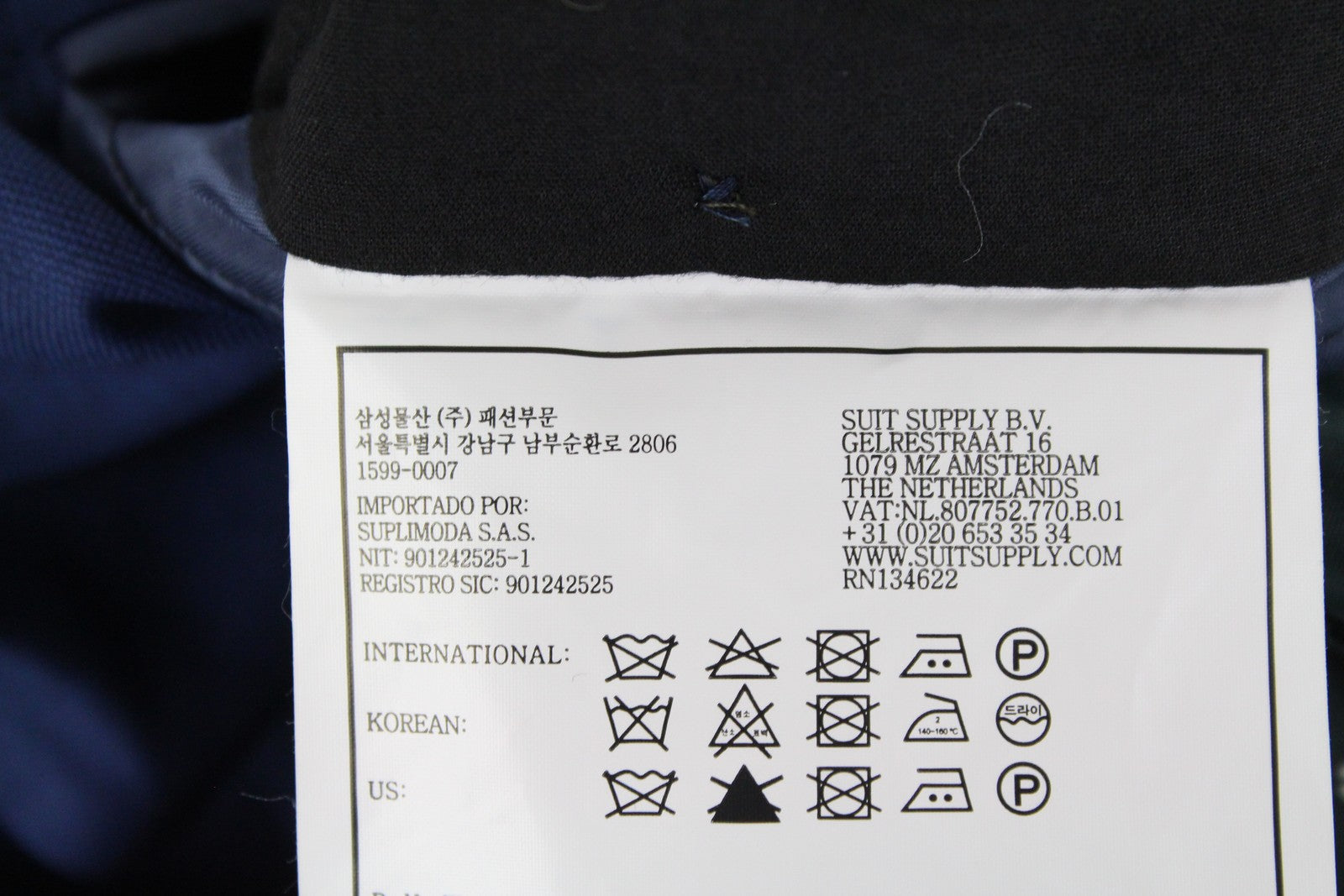 SUITSUPPLY La Spalla vyriškas švarkas UK46S mėlynas vilnonis švarkas su smailia apykakle 