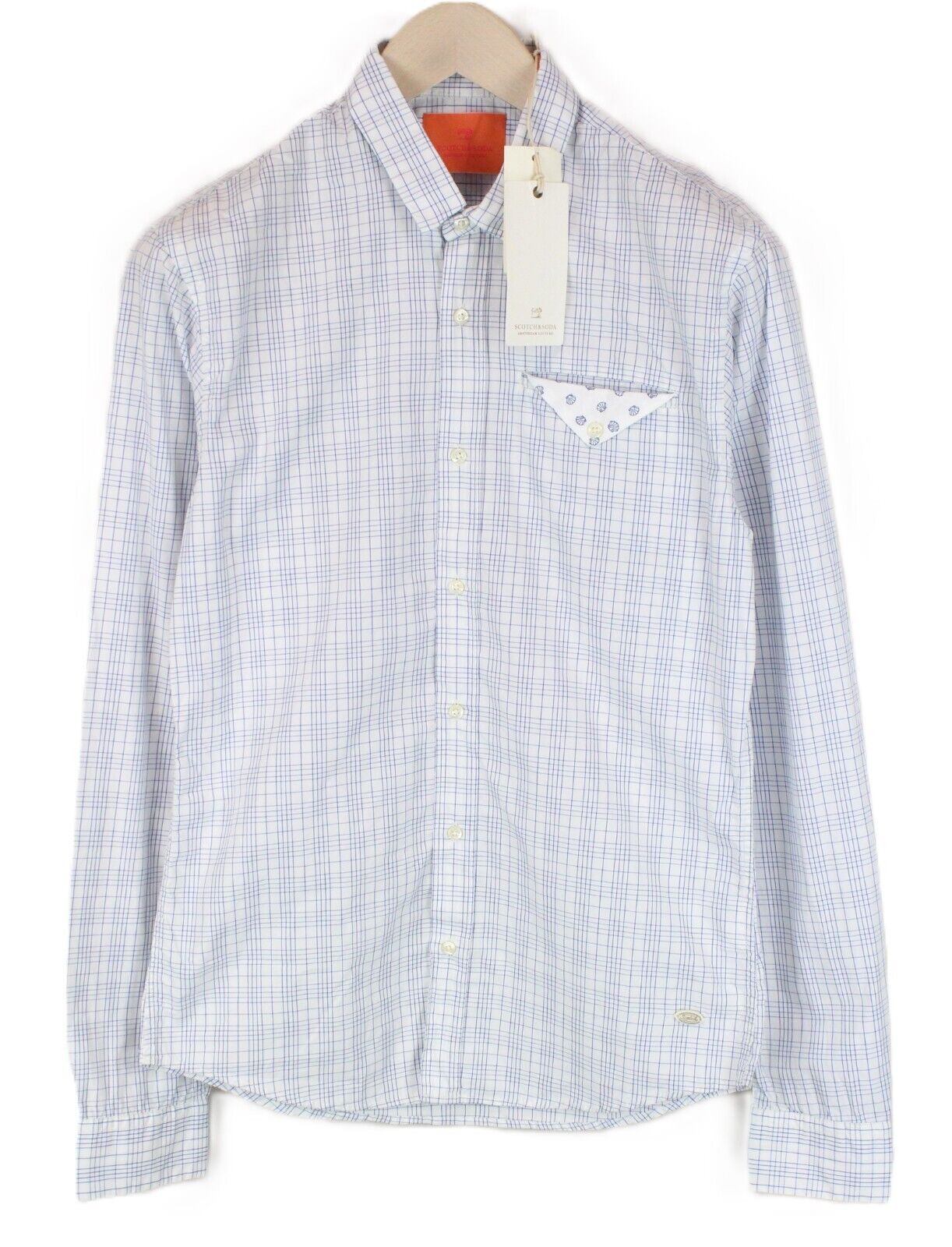 SCOTCH & SODA Ams Couture Men Shirt M Blue White Checked Long Sleeve Button-Up