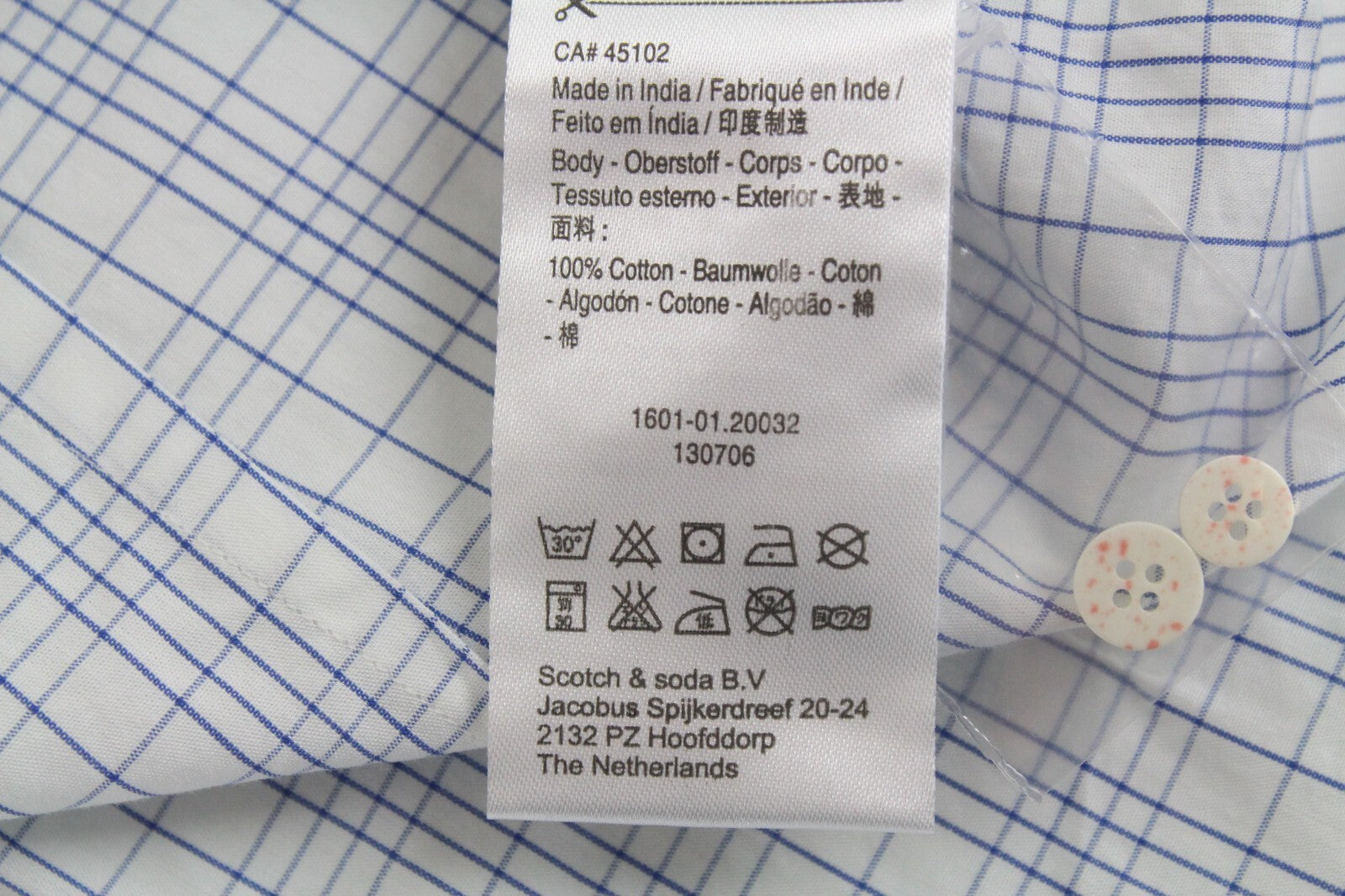 SCOTCH & SODA Ams Couture Men Shirt M Blue White Checked Long Sleeve Button-Up